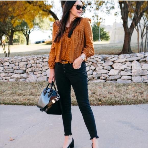 #103- MADEWELL-Eyelet Double-Tie Peasant Top - Picture 1 of 5